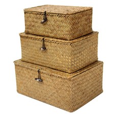 Tomorrow's Space Cover 方形海藻籐編籃子 S M L 3 件套, 單色, 1組