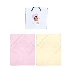BabyBoom 孩童韓國製素色浴巾 2入+包裝盒, 黃色+粉紅色, 1組