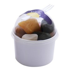 봄91 추석 종이다과컵 포장 세트 종이컵 8 x 10.5 cm 300ml + PLA뚜껑 + 세발 미니포크 랜덤 발송 + 캘리보름달 캔디팝 스티커, 50세트