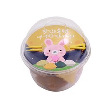 봄91 추석 다과컵 포장 세트 투명PET컵 6 x 10.5 cm 283ml + 뚜껑 + 송편토끼 덮개 + 칼라미니포크 옐로, 25세트