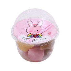 봄91 추석 다과컵 포장 세트 투명PET컵 6 x 10.5 cm 283ml + 뚜껑 + 한복토끼 덮개 + 칼라미니포크 핑크, 25세트