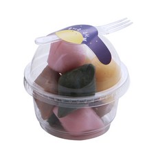 봄91 추석 다과컵 포장 세트 투명PET컵 6.5 x 9 cm 210ml + 세발 미니포크 랜덤 발송 + 캘리보름달 캔디팝 스티커, 25세트