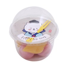 봄91 추석 다과컵 포장 세트 투명PET컵 6 x 10.5 cm 283ml + 뚜껑 + 한복곰돌이 덮개 + 칼라미니포크 옐로, 25세트