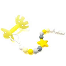 AGAFURA 小花固齒器+星星串珠矽膠鍊夾, 無奶嘴, 混色, 1組