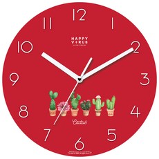 HAPPYVIRUS 인테리어 거실 무소음 벽시계, 1236 미니선인장