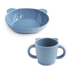 粉彩矽膠餐具組, 藍色, 點心碗+杯子