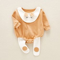 Mom's care 小兔子造型圍兜長袖連身衣+內搭褲套裝