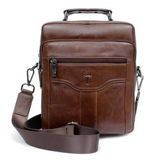 BLUE MOUNT 男款皮革斜背包, 棕色