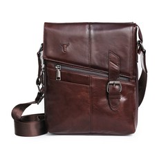 BLUEMOUNT 皮革男士斜背包 4116, 油蠟棕