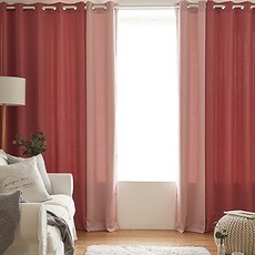 SHEZ HOME 遮光窗簾 2入+固定綁帶 2入, 玫粉色+粉色
