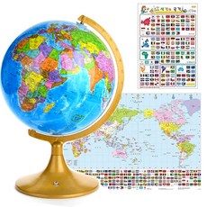 SEOJEONGLOBE 自動感應星光地球儀 320-OHL + 世界地圖 + 國旗貼紙, 混合顏色