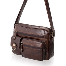 CCREANG 牛皮休閒男士斜背包 70018, 巧克力色