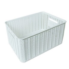 SNAZZY Herringbone魚骨紋開放式收納籃 6-1號 29L, 白色