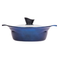 GIRAFFE 雙耳鈦合金陶瓷不沾淺湯鍋+玻璃鍋蓋, 24cm, 深棕色 海軍藍