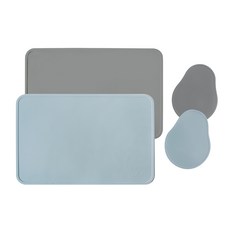 ade.l 餐飲矽膠餐具雙人4件組, 混合天空藍, 餐墊(寬 428mm x 長 282mm), 杯墊(寬 105mm x 長 135mm), 4個