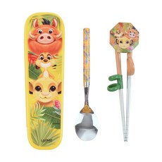 LILFANT 獅子王不鏽鋼學習筷+湯匙+收納盒組, 混色, 1組
