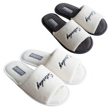 LABELLCO Hug Saterday刺繡室內拖鞋組 2款入, 奶油色/炭灰色