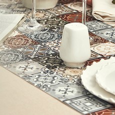 cherihauseu Adama 西班牙圖案防水桌布, 復古 CG, 40 x 180 厘米