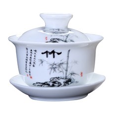 奇軒 陶瓷 三才 蓋碗 茶杯 136ml CJGW181129-3, 竹, 1個