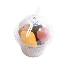봄91 돔형 투명 다과컵 9.2 x 6.5 cm 270ml + 한복 캔디팝 스티커 곰 25p + 토끼 25p + 우드과일포크, 50세트