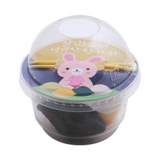 봄91 투명 PET컵 6.5 x 9 cm 210ml + 덮개 송편토끼 + 칼라미니포크 옐로, 50세트