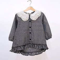 WISHKIDS 女童圖案領格紋襯衫