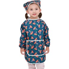 bebe chouette 孩童印花長袖美術圍裙+頭巾+收納袋, 櫻桃款