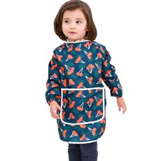 bebe chouette 孩童印花長袖美術圍裙+收納袋, 櫻桃款