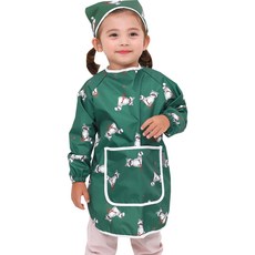 bebe chouette 孩童印花長袖美術圍裙+頭巾+收納袋, 浣熊款