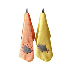 리빙듀오 컬러풀 극세사 주방 핸드타올 수건 2종 세트, 옐로우, 오렌지, 1세트