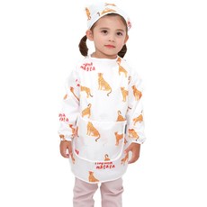 bebe chouette 孩童印花長袖美術圍裙+頭巾+收納袋, 獵豹款