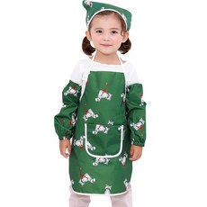 bebe chouette 孩童浣熊圖案防水圍裙+頭巾+袖套