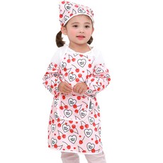 bebe chouette 孩童愛心櫻桃圖案圍裙+頭巾+袖套