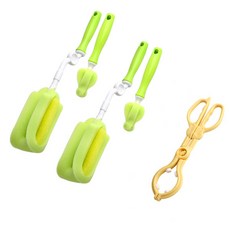 BABY&I 旋轉奶瓶刷+奶嘴刷 綠色 2入+奶瓶夾 黃色, 1組, 混色