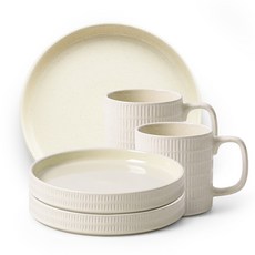 PRELUDE 早午餐陶瓷餐具組 A款 5入, 象牙, 盤子 16cm 2p + 21cm + 杯子 330ml x 2p