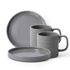 PRELUDE 素色陶瓷杯盤組 4入, 深灰色, 盤子 16cm 2p + 杯子 330ml x 2p