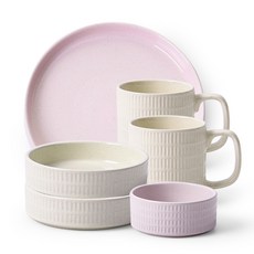 PRELUDE 早午餐陶瓷碗盤組 C款 6入, 粉紅色, 象牙色, Remerkin + 櫥櫃 2p + 盤子 21cm + 馬克杯 330ml x 2p