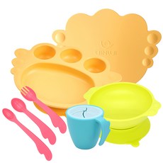 UINLUI 吸附式輔食餐具組, 10種餐具, 香蕉黃