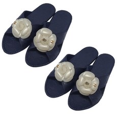 Eva 女款 花朵造型室內拖鞋, 深海軍藍, 2組