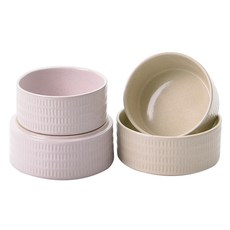 PRELUDE 造型陶瓷圓碗組, 粉色+象牙白, 飯碗 2入+大碗 2入