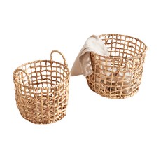 우드톤 옥잠화 원형바구니 T17 2p 세트, 내츄럴, 1세트