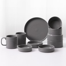 PRELUDE 2人用素色陶瓷居家餐具組 10入, 深灰色, 6種