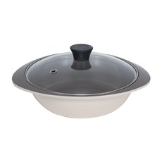 PAllAS 電磁爐適用雙耳陶瓷不沾淺湯鍋, 24cm, 牛奶米色