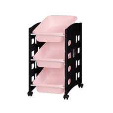 리빙스마일 스마일이동식 블랙 프레임 바구니 정리함 A 소형 3p, 러브핑크
