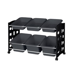 리빙스마일 이동식 블랙 프레임 바구니 정리함 혼합형 6p, 다크그레이, 1개