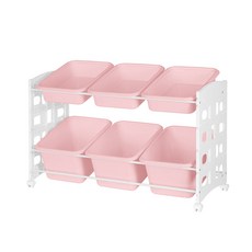 리빙스마일 이동식 트롤리 화이트 프레임 바구니 정리함 C 혼합형 6p, 러브핑크, 1개