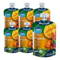 거버 오가닉 파우치 퓨레 이유식 99g, 망고 + 사과 + 당근 + 케일 혼합맛, 6개