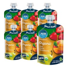 거버 오가닉 파우치 퓨레 이유식 99g, 배 + 복숭아 + 딸기 혼합맛, 6개