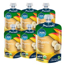거버 오가닉 파우치 퓨레 이유식 99g, 바나나 + 망고 혼합맛, 6개