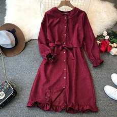 페이퍼먼츠 가을 라운드넥 큐티 프릴 셔츠 미니 원피스 6395